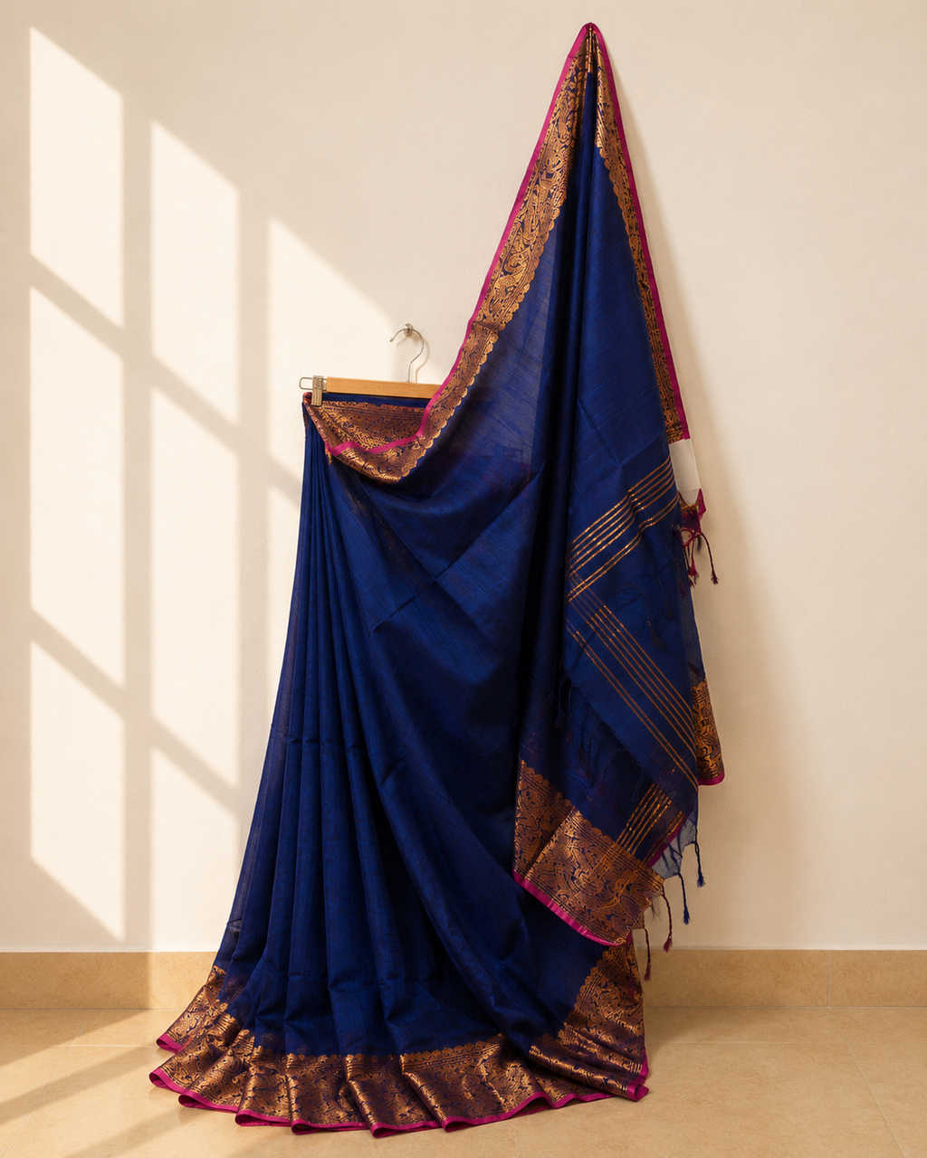 Deep Blue Viscose Saree with Banarsi Boarder