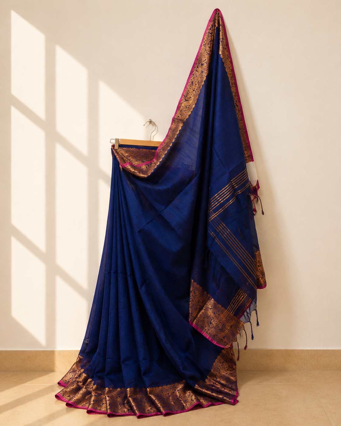 Deep Blue Viscose Saree with Banarsi Boarder