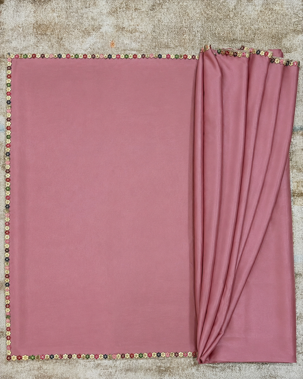 Dusty Rose Satin Saree with Flower Lace