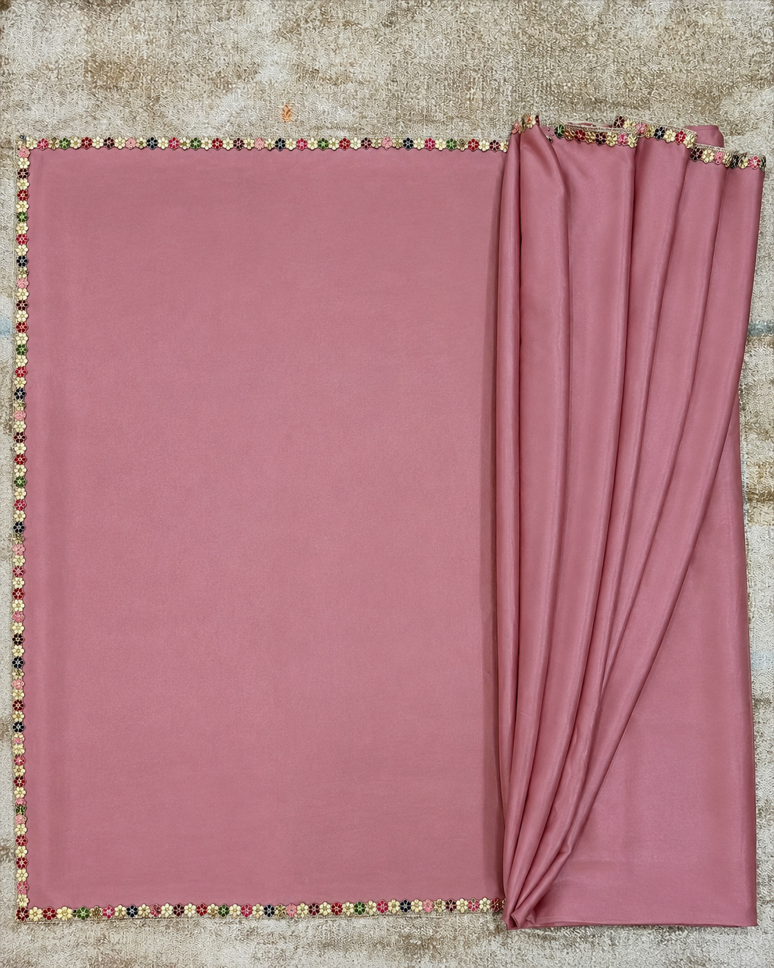 Dusty Rose Satin Saree with Flower Lace