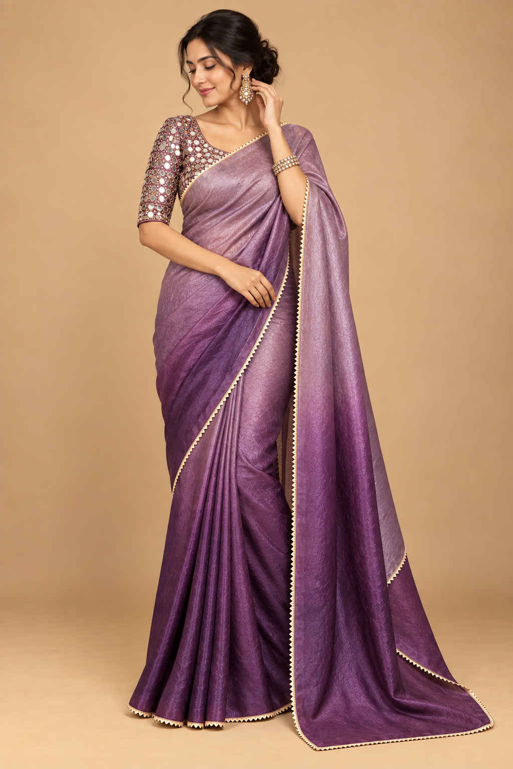Silk Two-Tone Saree – Lavender Moon