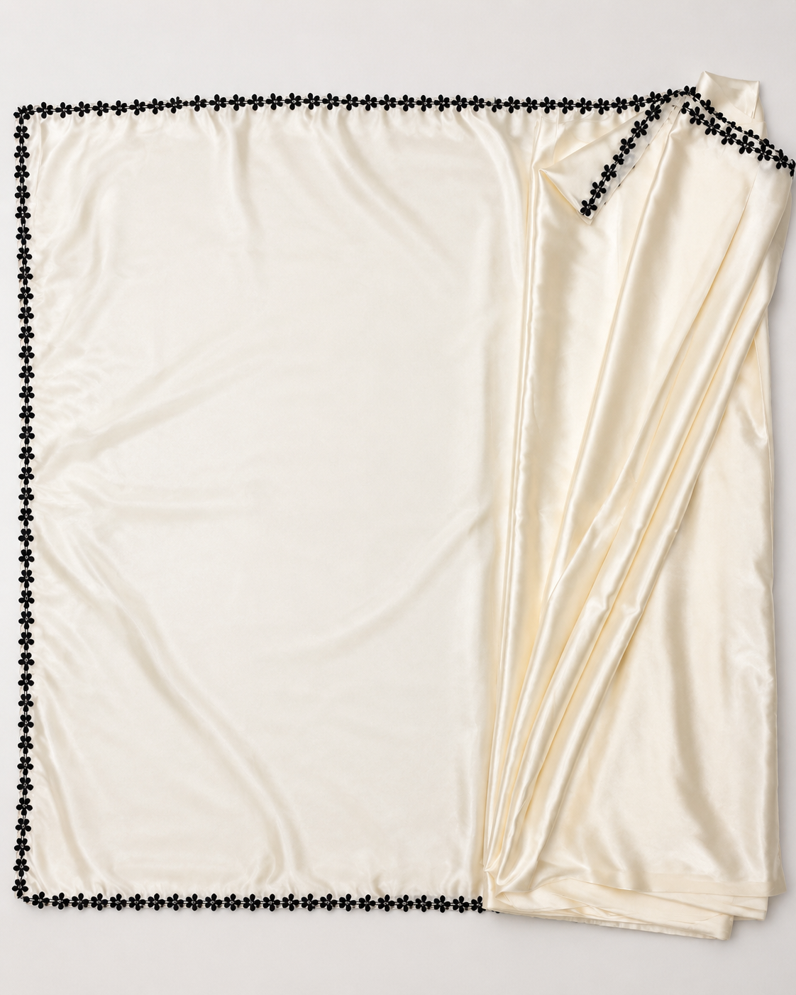 Ivory Satin Saree with Black Flower Lace