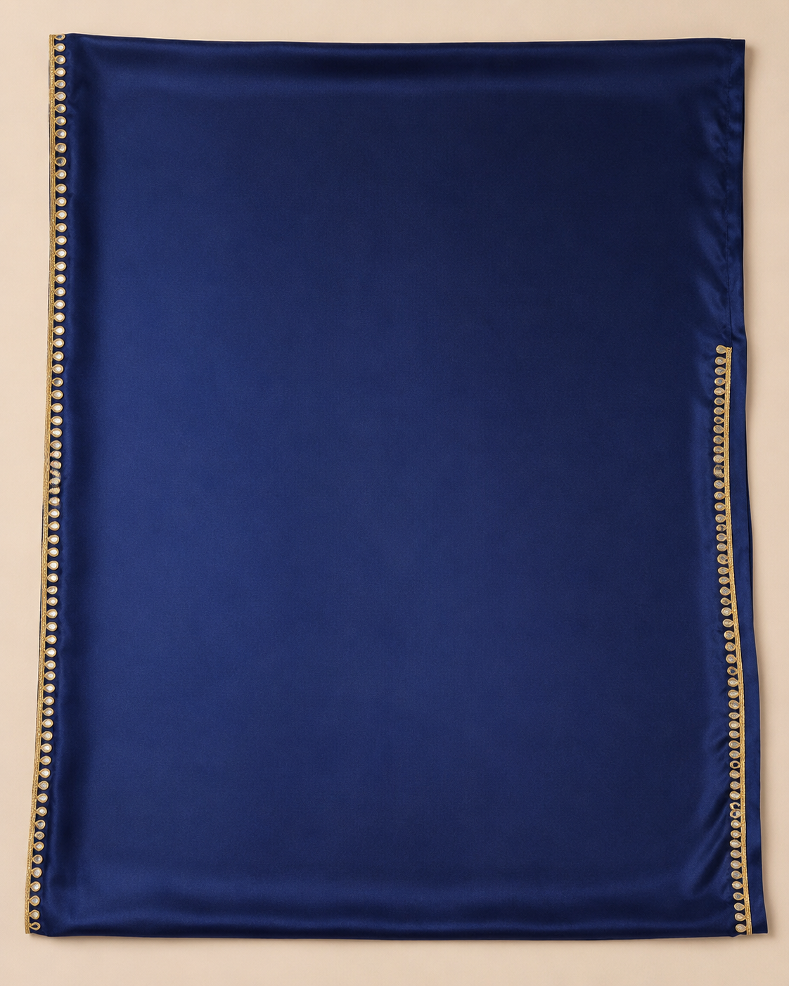 Navy Blue Satin Saree with Mirror Work Lace