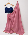 Dusty Rose Satin Saree with Flower Lace
