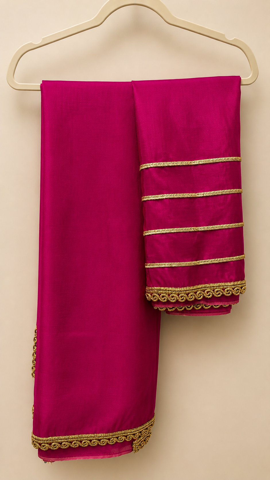Magenta Saree with Golden Designer Lace