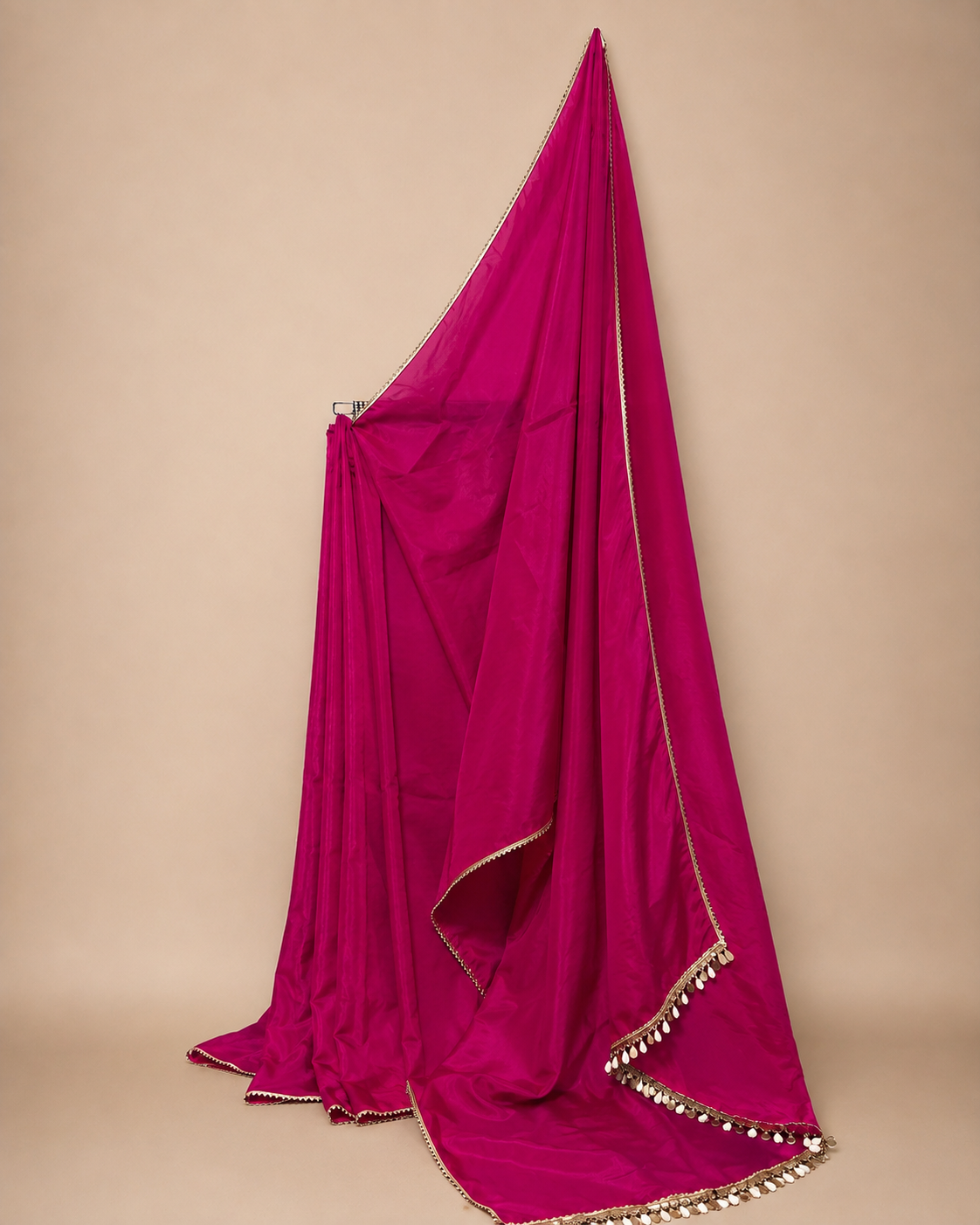 Magenta Saree with Gotta & Cowrie Shell Lace