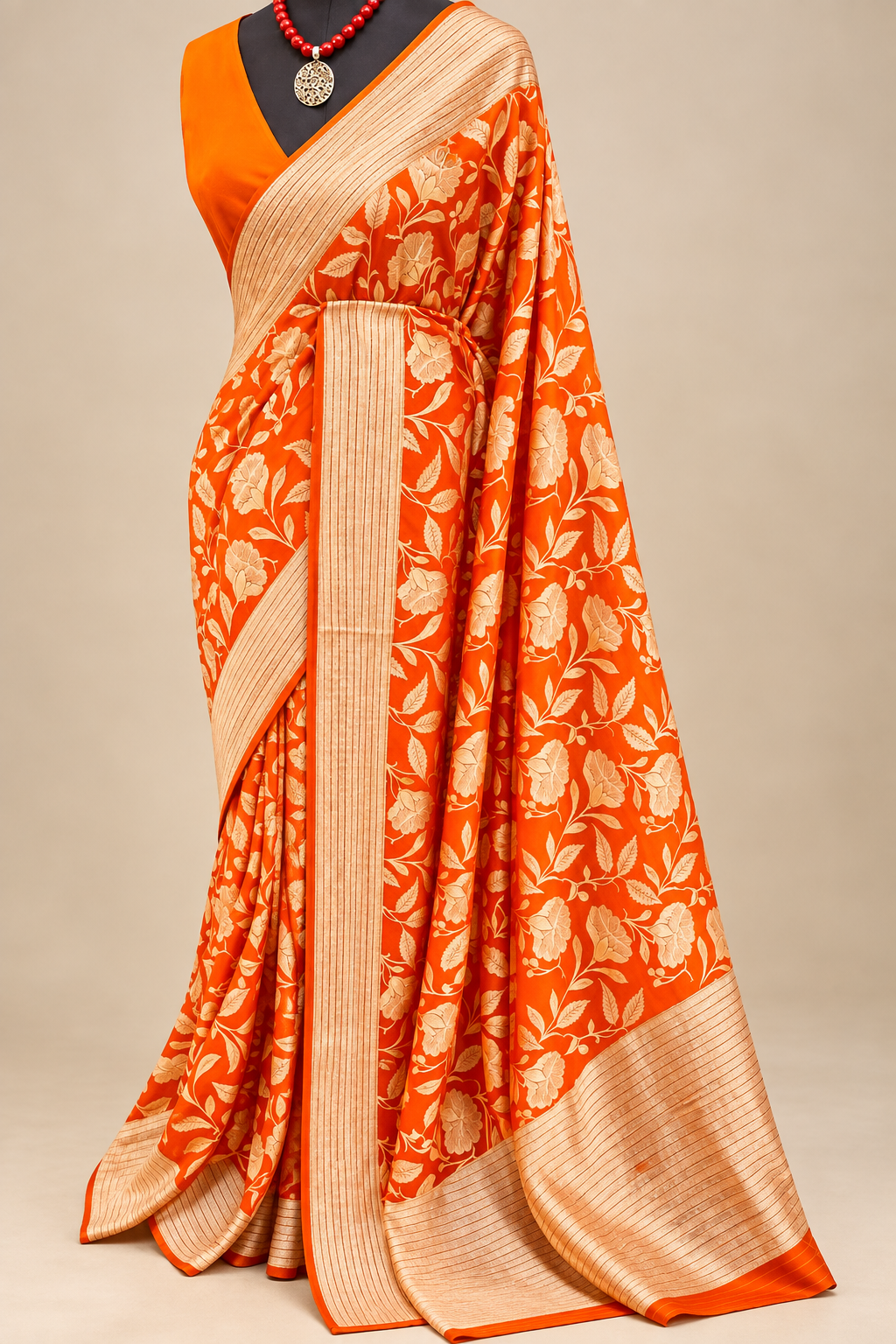 Orange Crepe Silk Saree