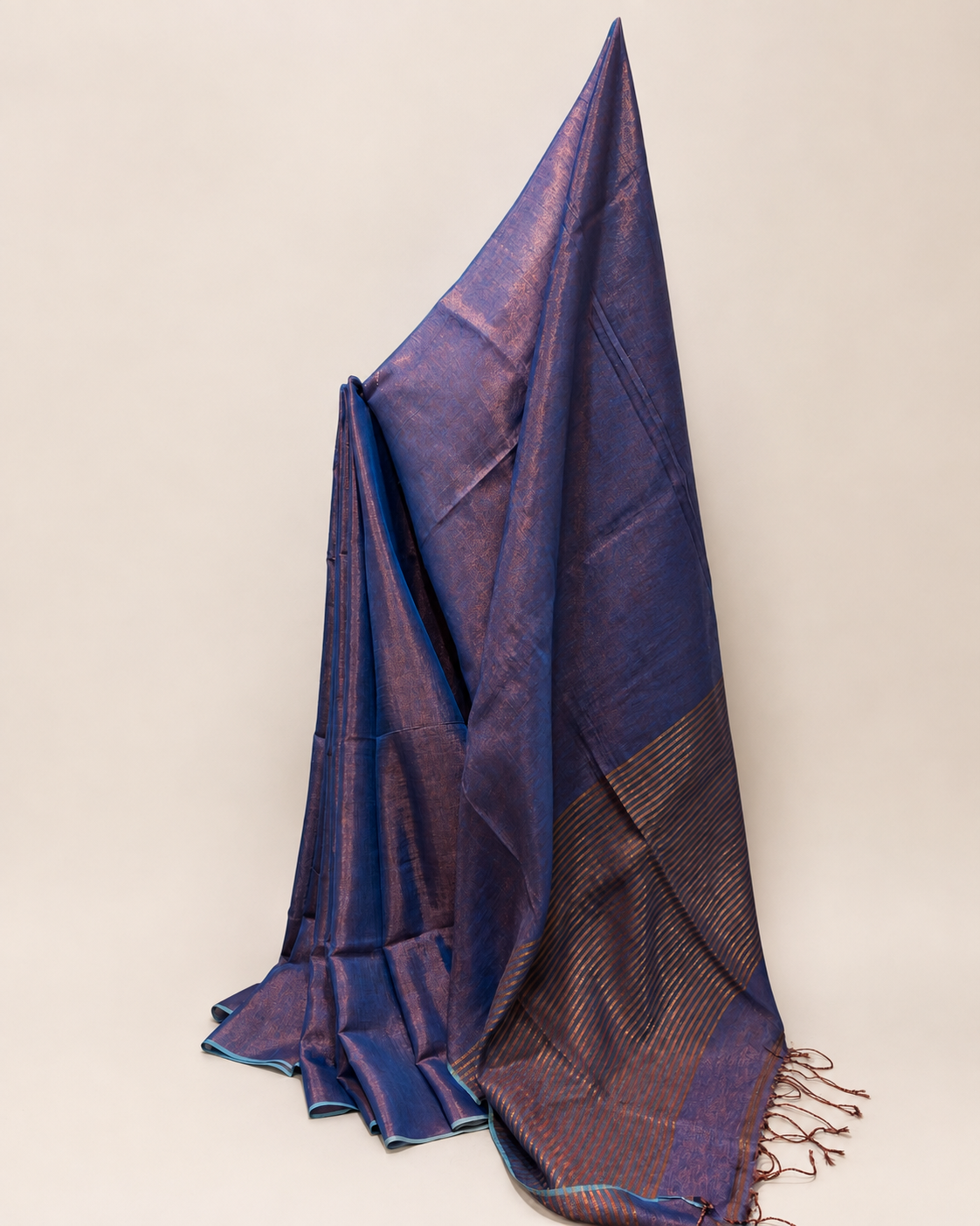 Periwinkle Blue Linen Tissue Saree with Gold Pallu