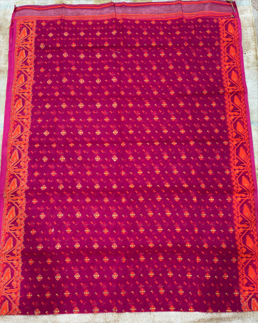 Magenta Orange Zari Jamdani Saree