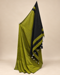 Olive Khadi Saree with Black Pallu