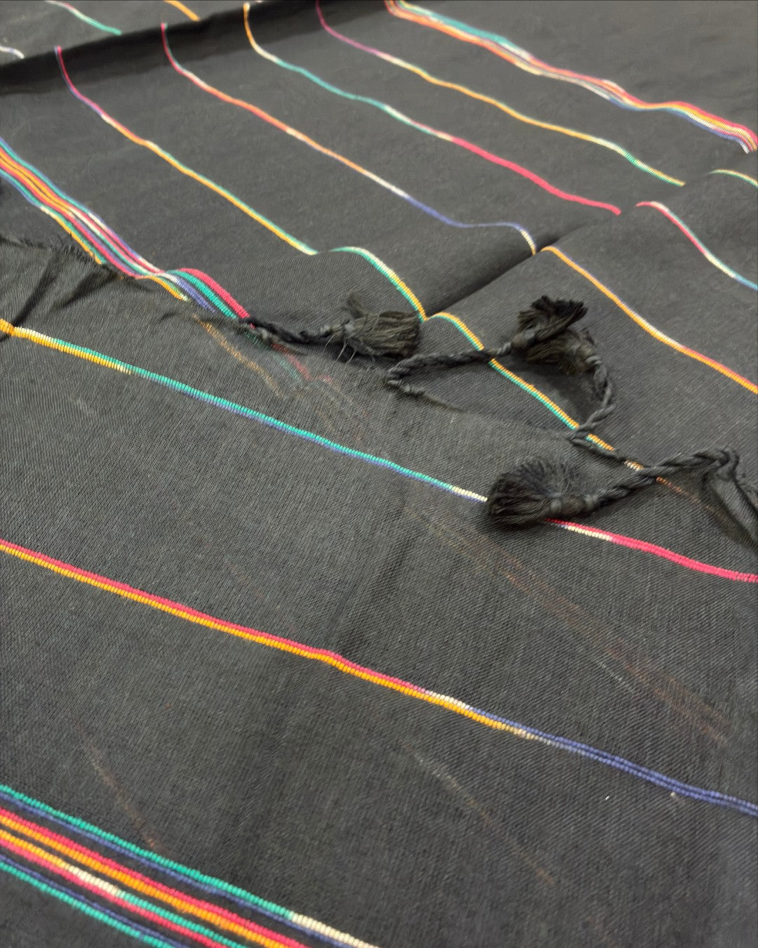 Black Khadi with Multicolour Stripes