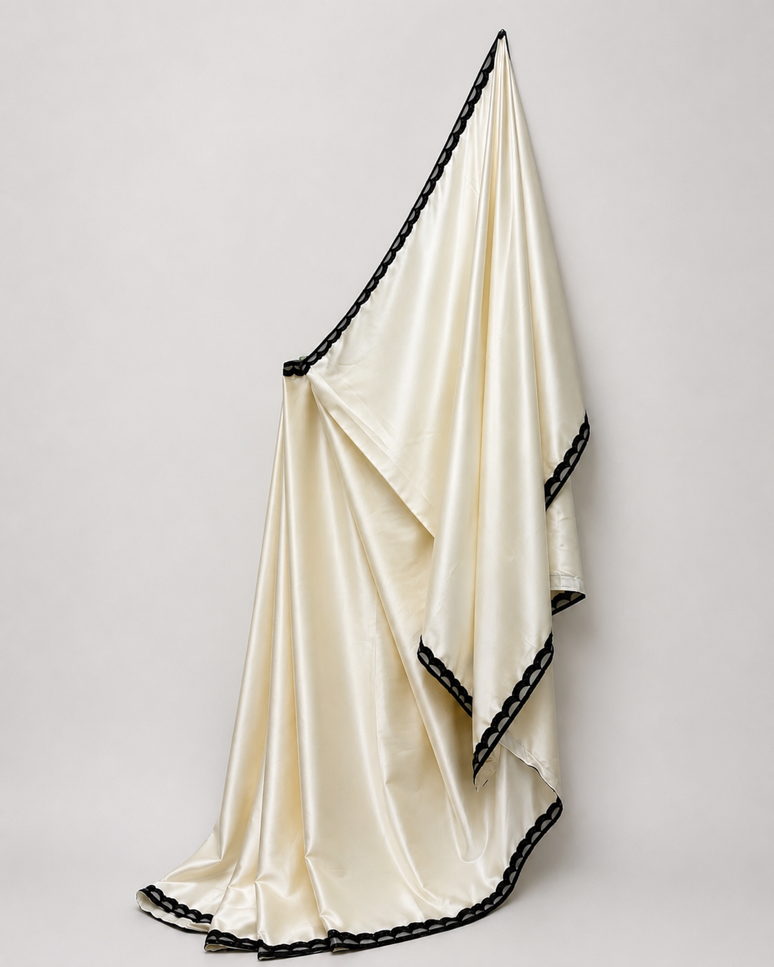 Off White Satin Saree with Black Pearl Lace