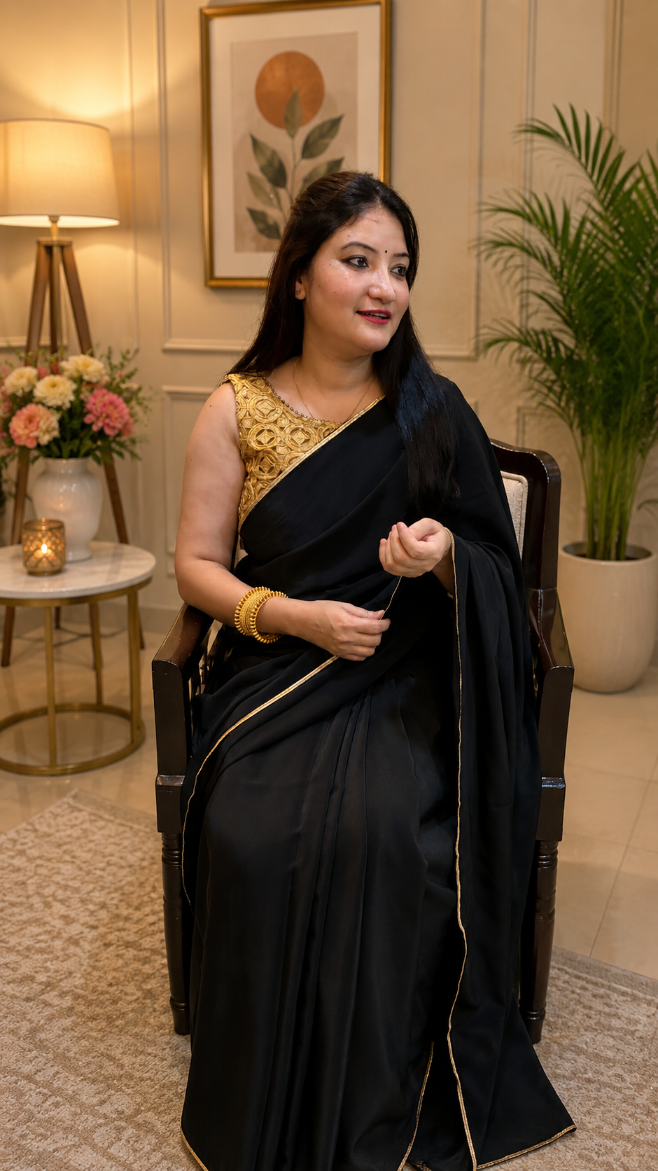 Classic Black Crepe Saree with Gold Border