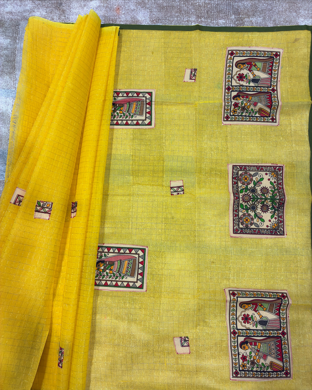 Yellow Handcrafted Madhubani Cut Saree