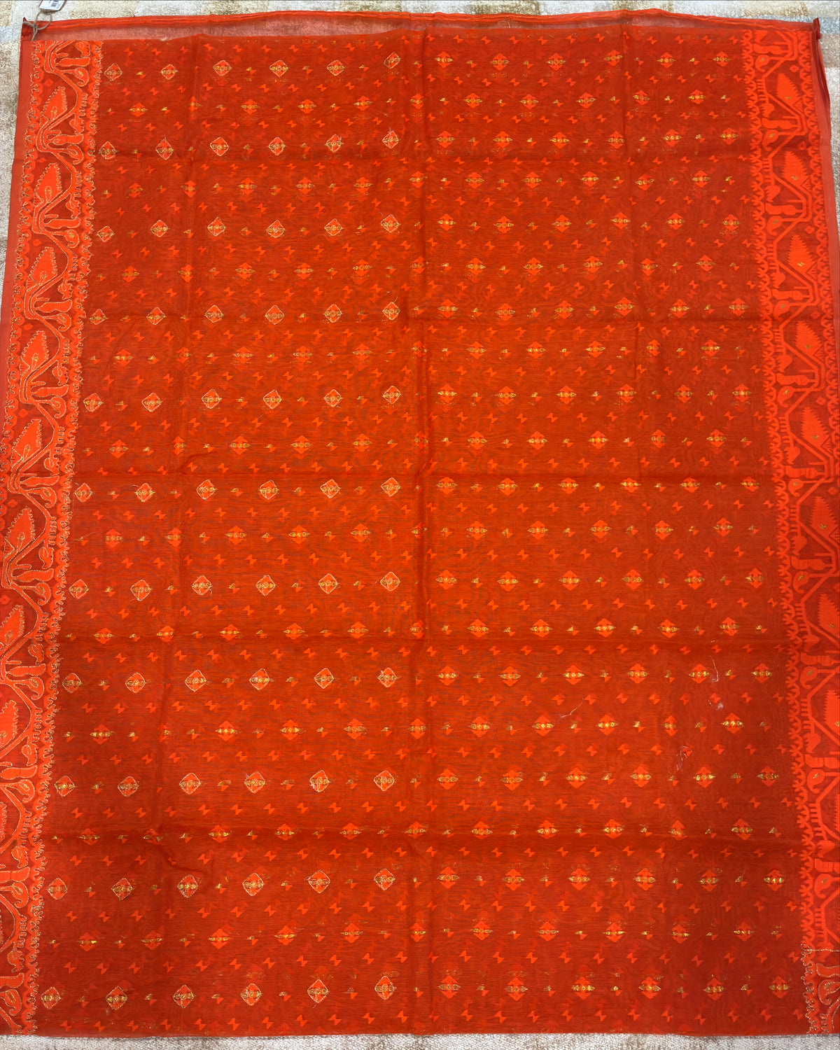 Orange Zari Jamdani Saree