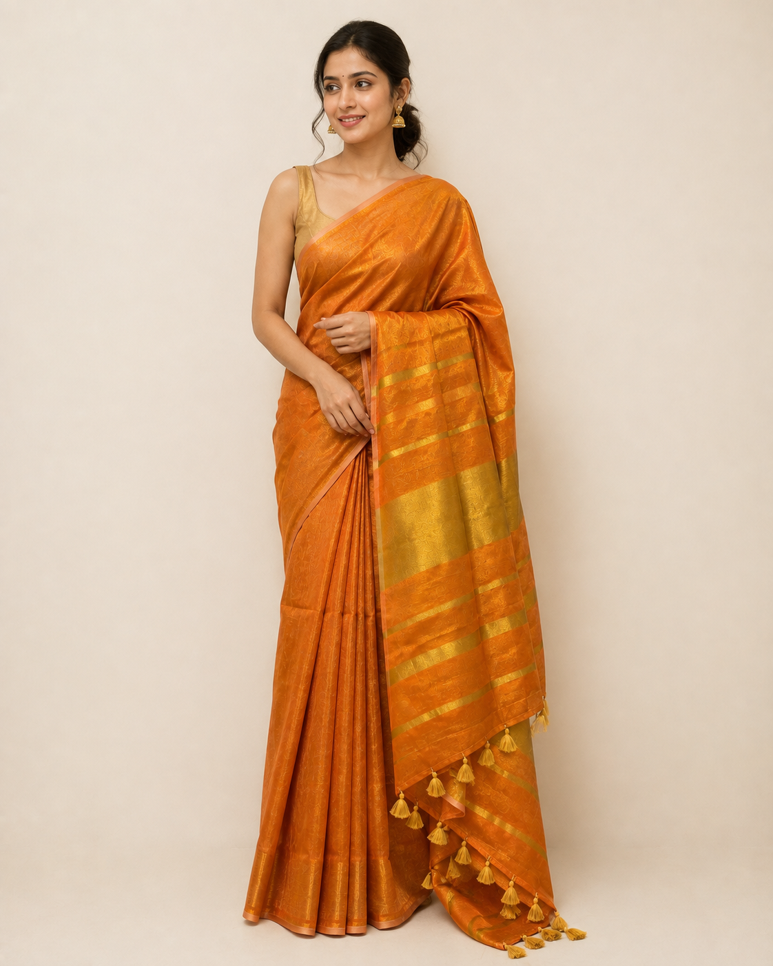 Orange Linen Tissue Saree