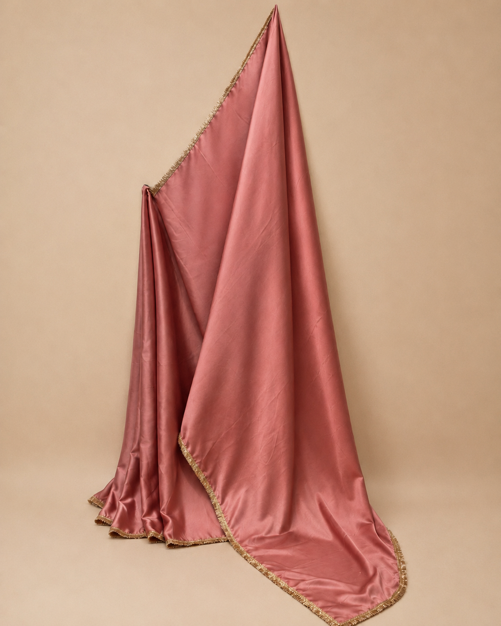 Dusty Rose Satin Saree with Golden Lace