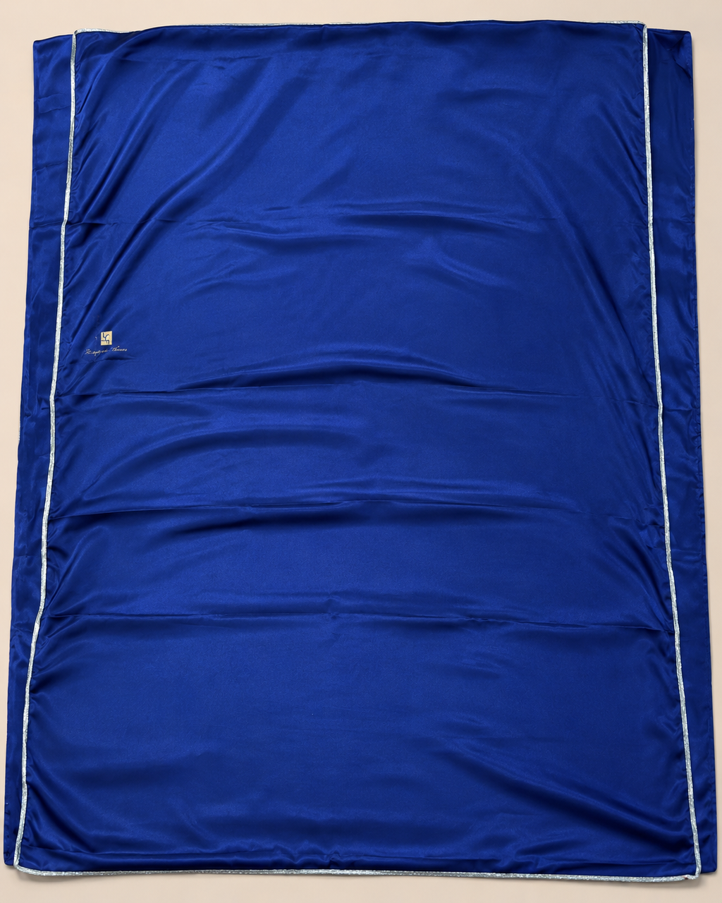 Navy Blue Satin Saree with Silver Lace