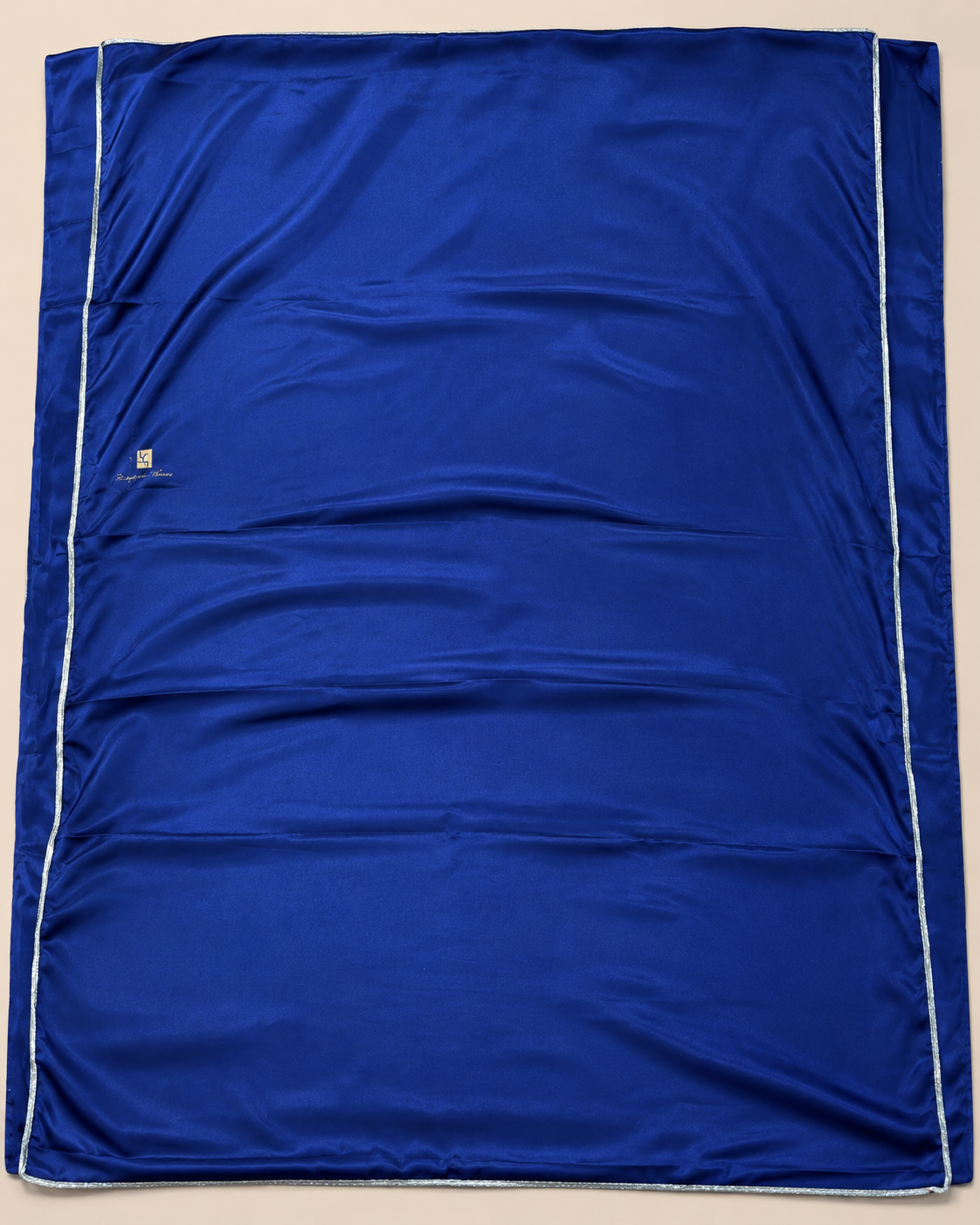 Navy Blue Satin Saree with Silver Lace