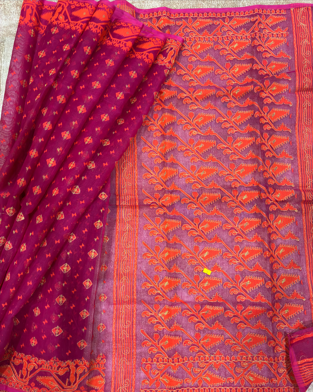 Magenta Orange Zari Jamdani Saree
