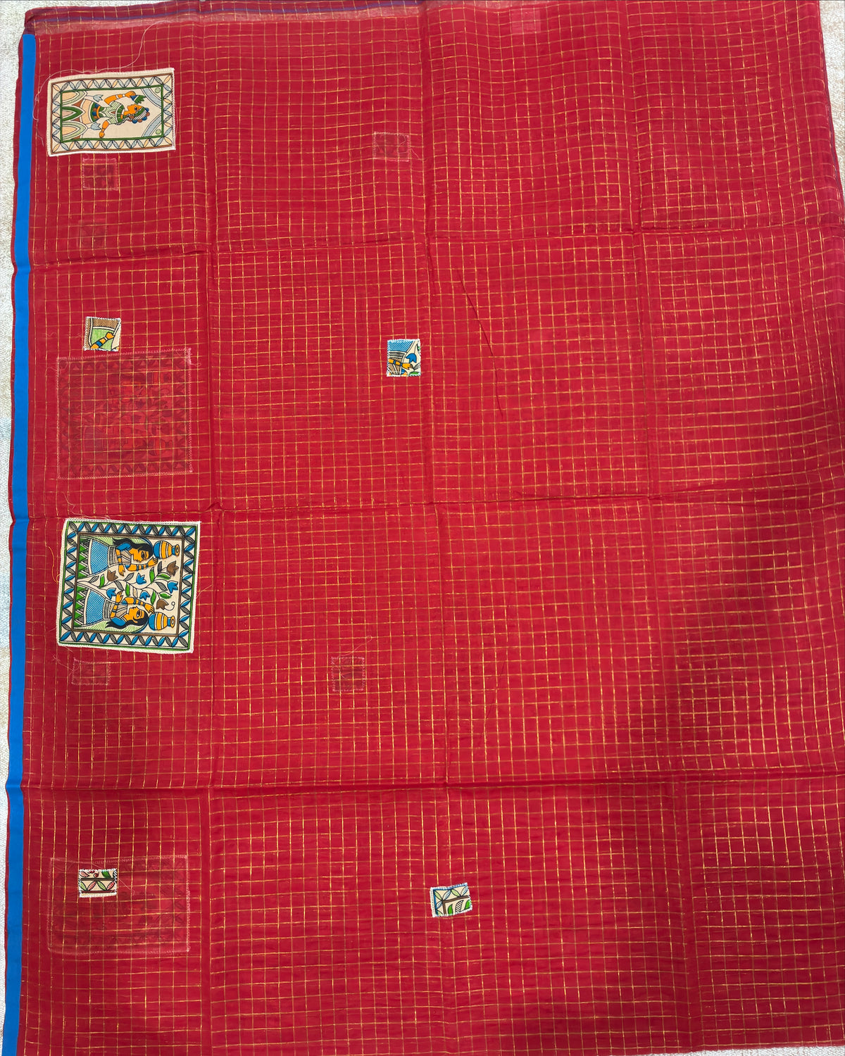 Red Handcrafted Madhubani Cut Saree