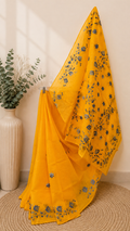 Orange Organdi Stitch Cotton Saree