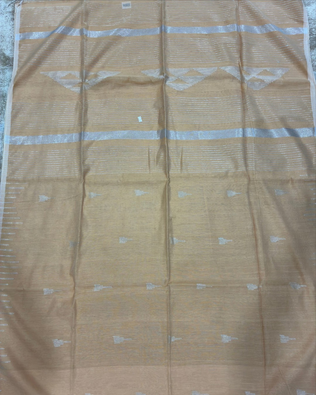 Linen Cotton Temple Work Saree — Peach Beige