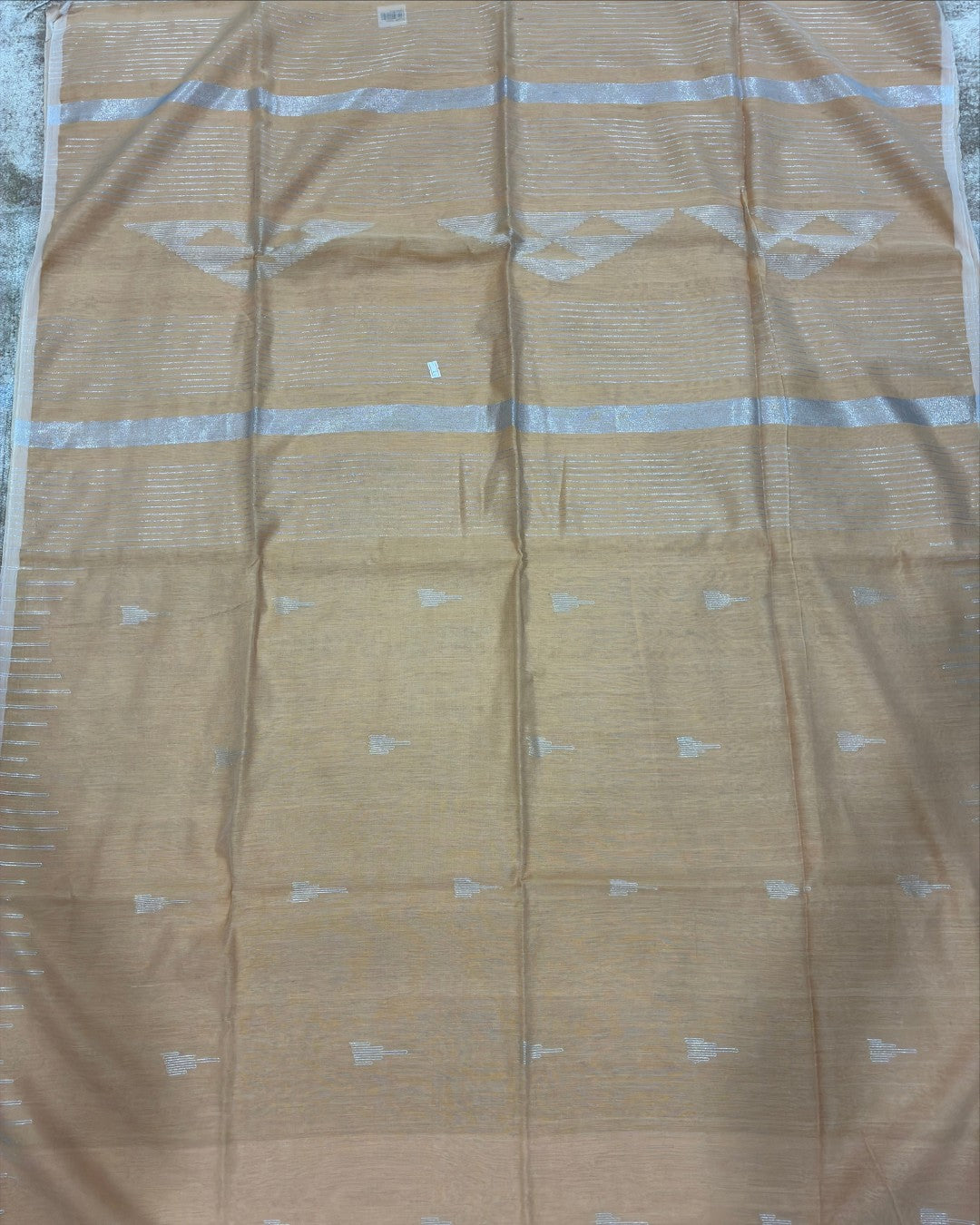 Linen Cotton Temple Work Saree — Peach Beige
