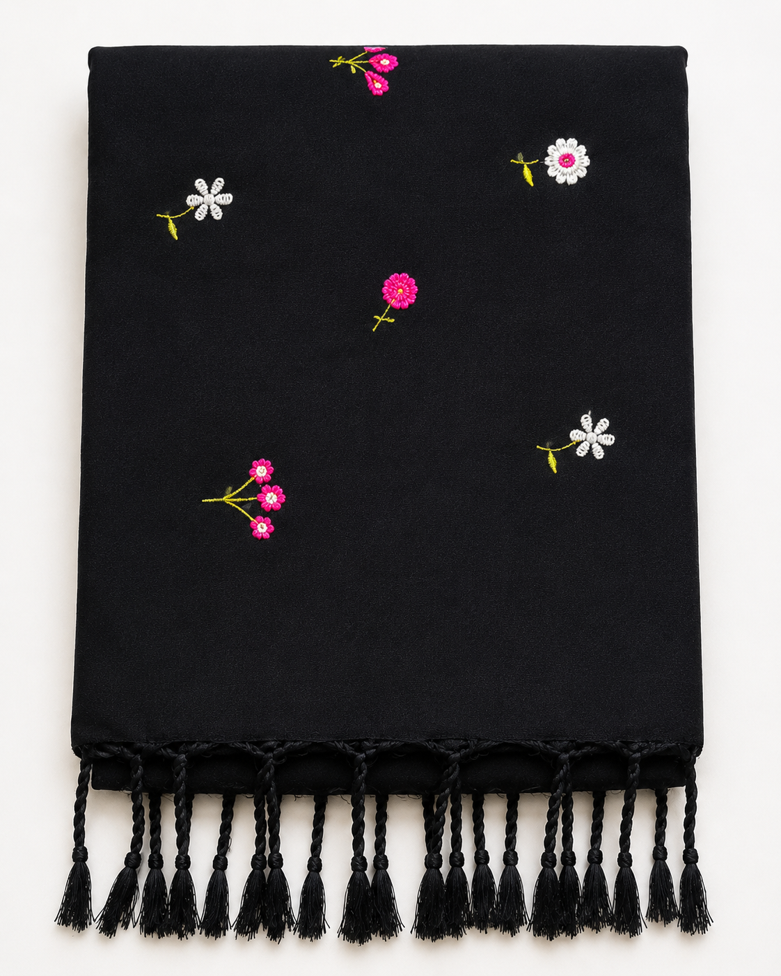 Black Khadi Saree with Floral Embroidery