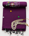 Wine Khadi Saree with Floral Embroidery