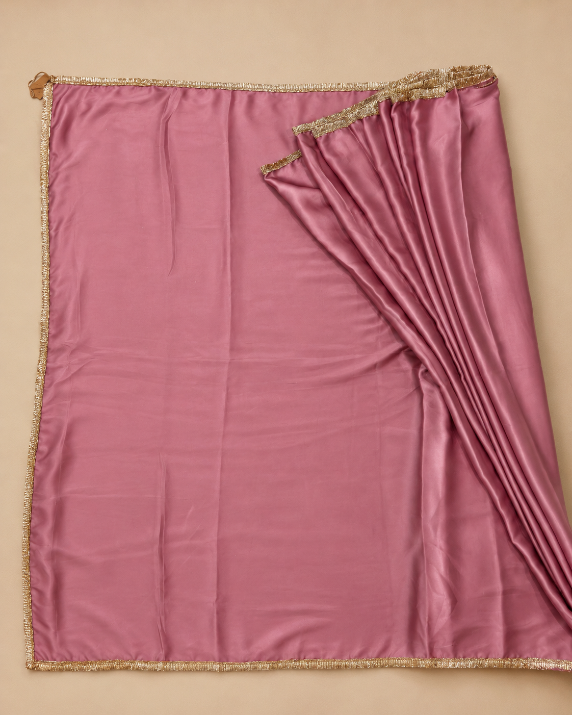 Dusty Rose Satin Saree with Golden Lace