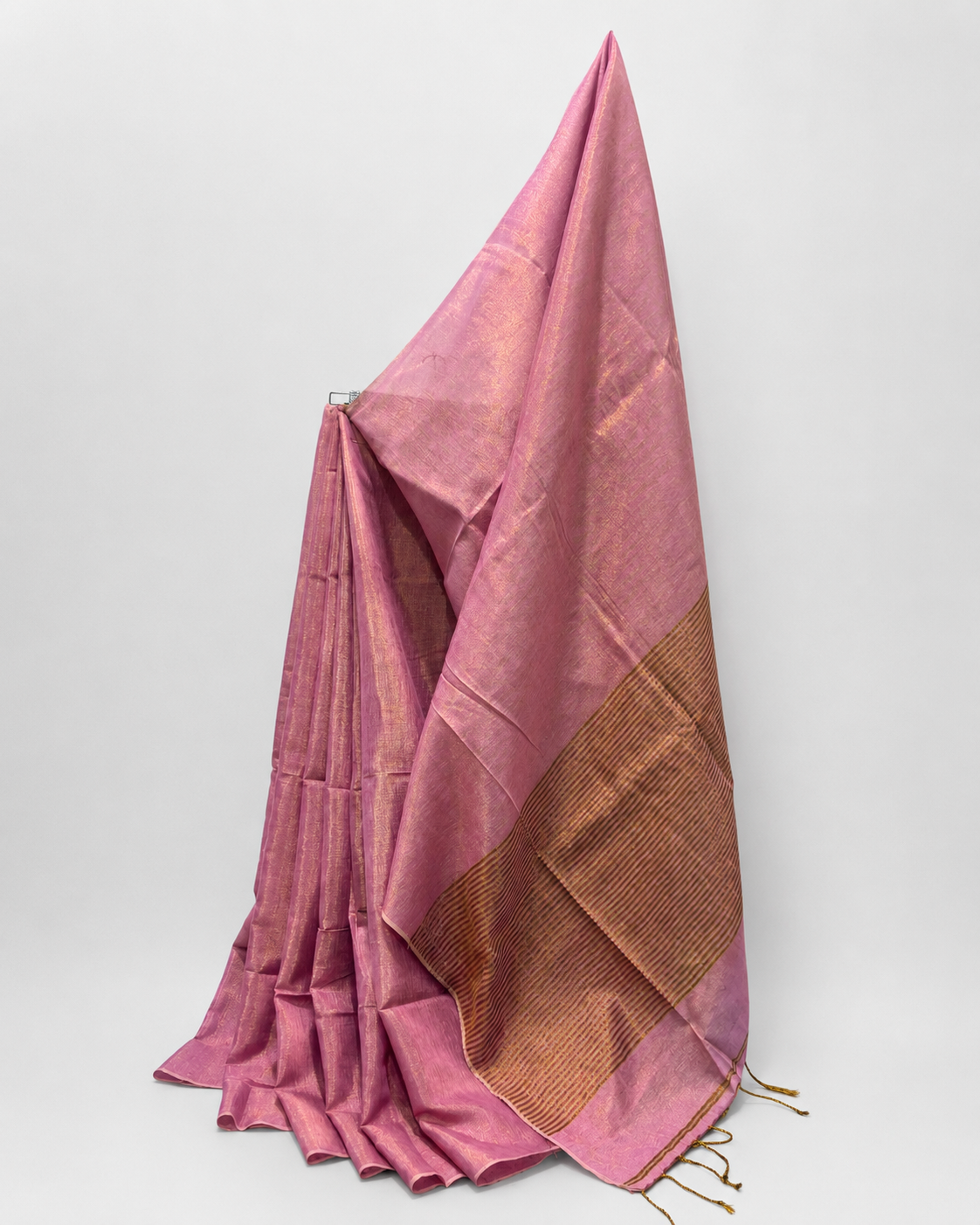 Blush Pink Linen Tissue Saree with Gold Pallu