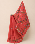 Terracotta Pink Organdi Stitch Pure Cotton Saree with Floral Border