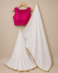 Golden Butti Chiffon Saree with Golden Lace