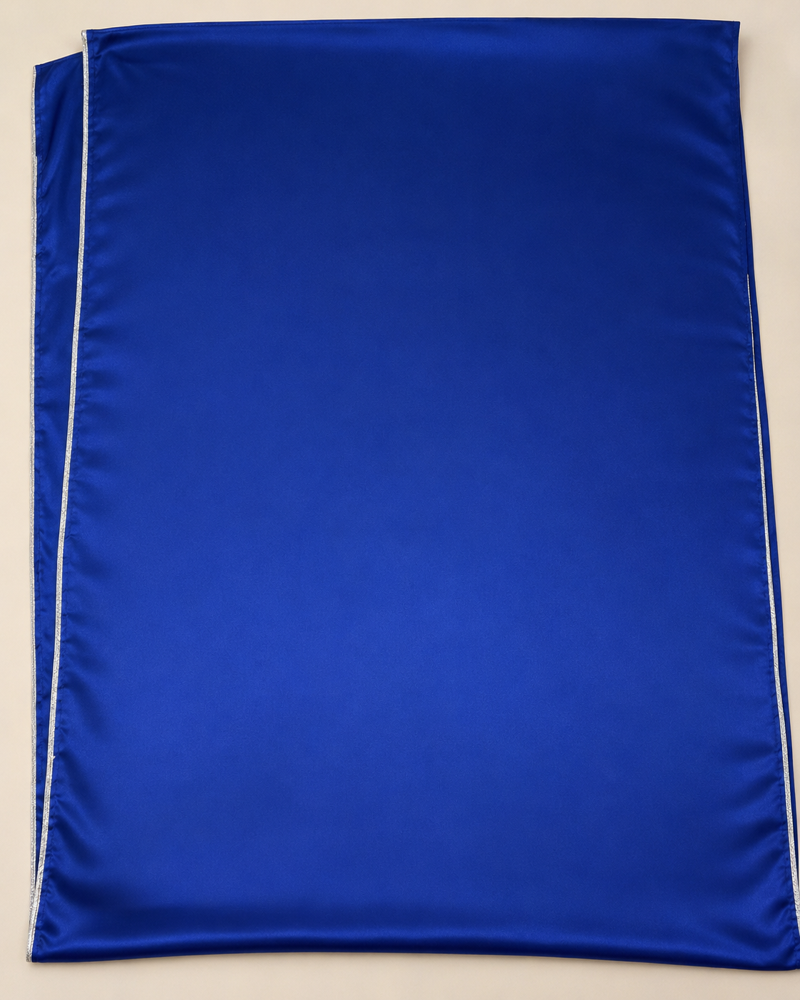 Navy Blue Satin Saree with Silver Lace