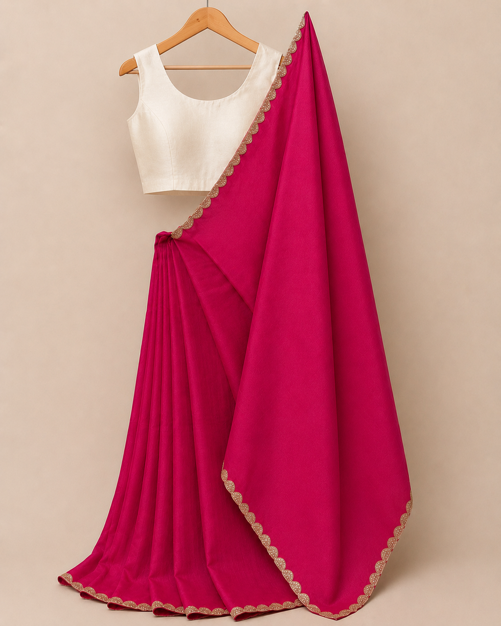 Magenta Saree with Pearl & Stone Lace