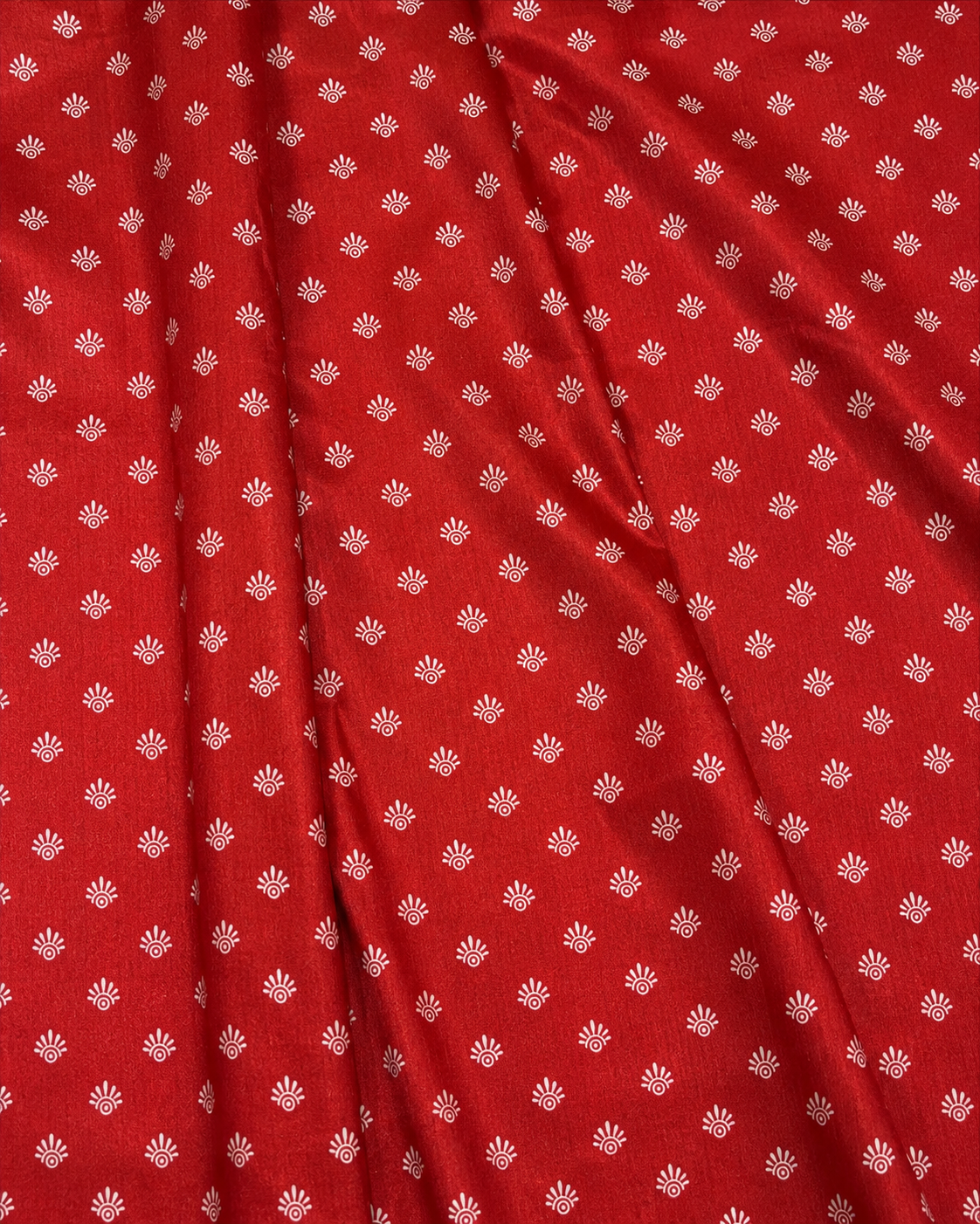 Vermillion Red Tussar Silk Saree with Folk Art Motifs