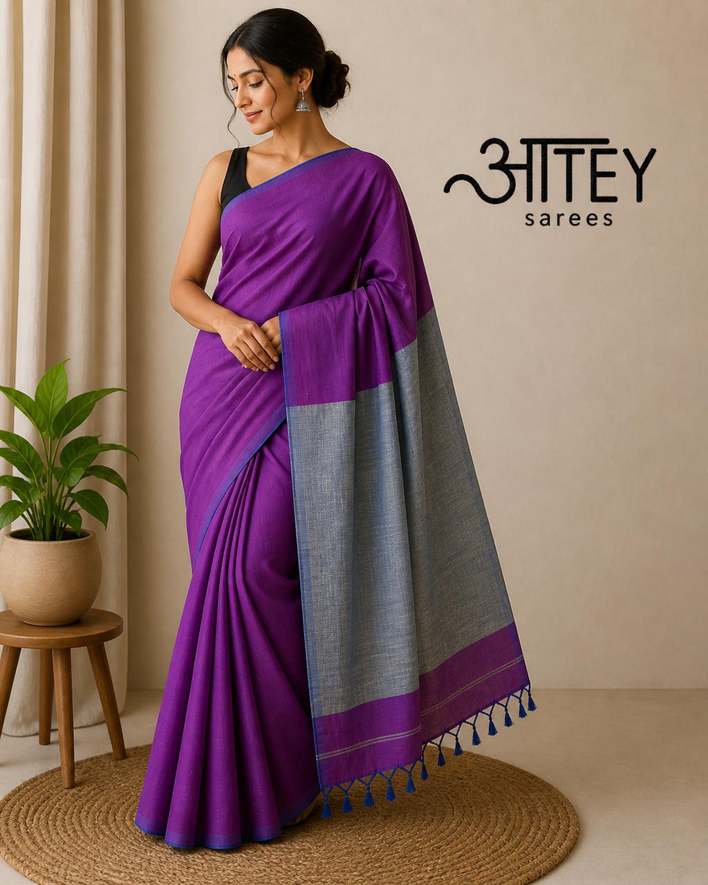 Royal Purple Color Khadi Saree
