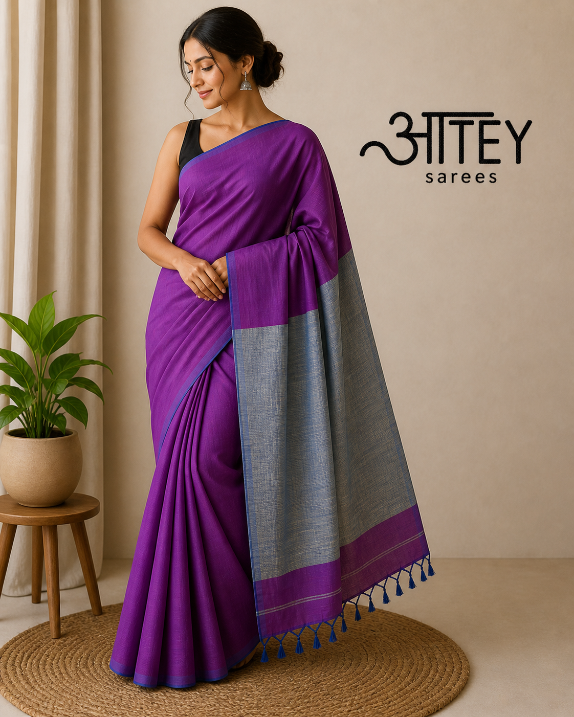 Royal Purple Color Khadi Saree