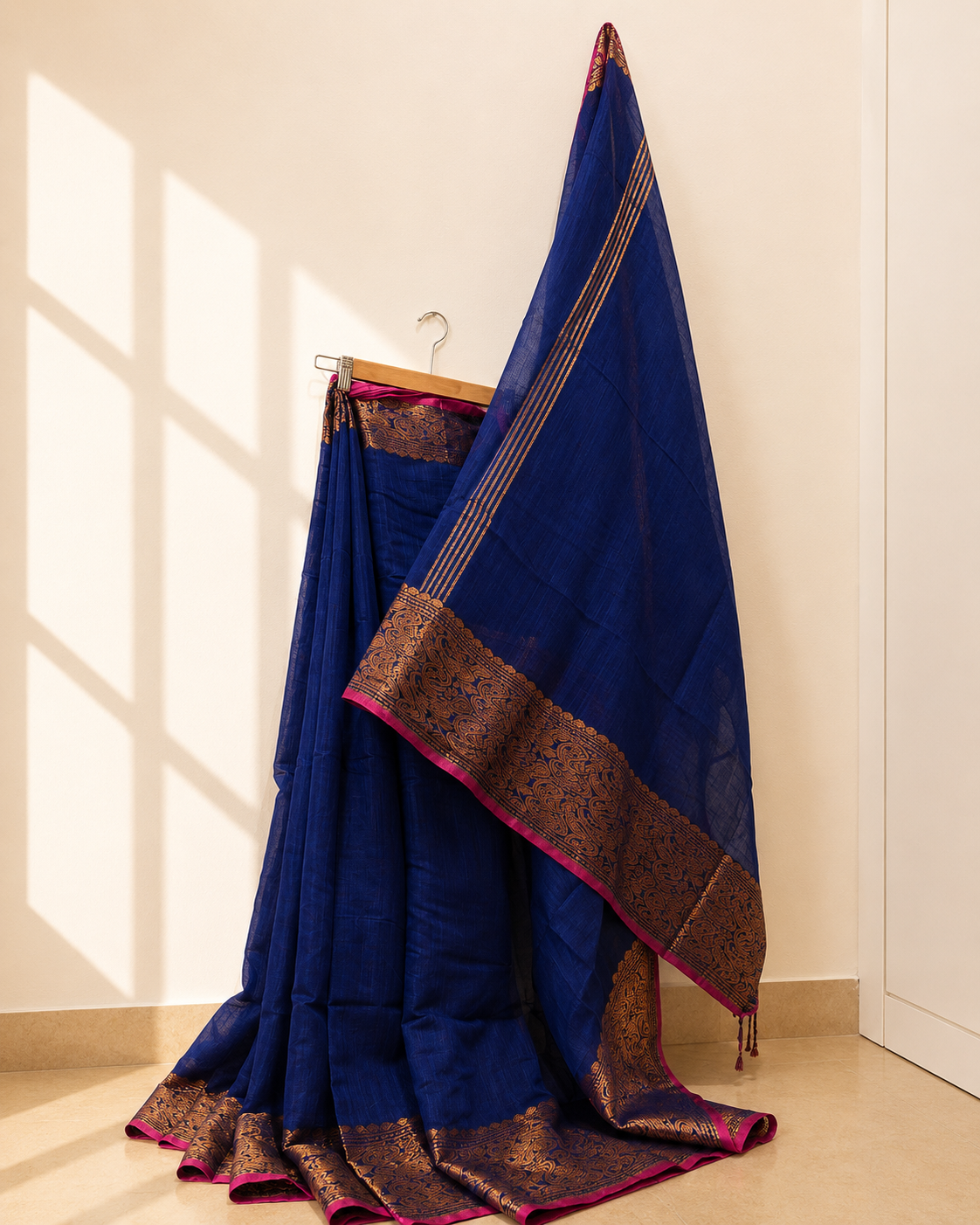 Deep Blue Viscose Saree with Banarsi Boarder