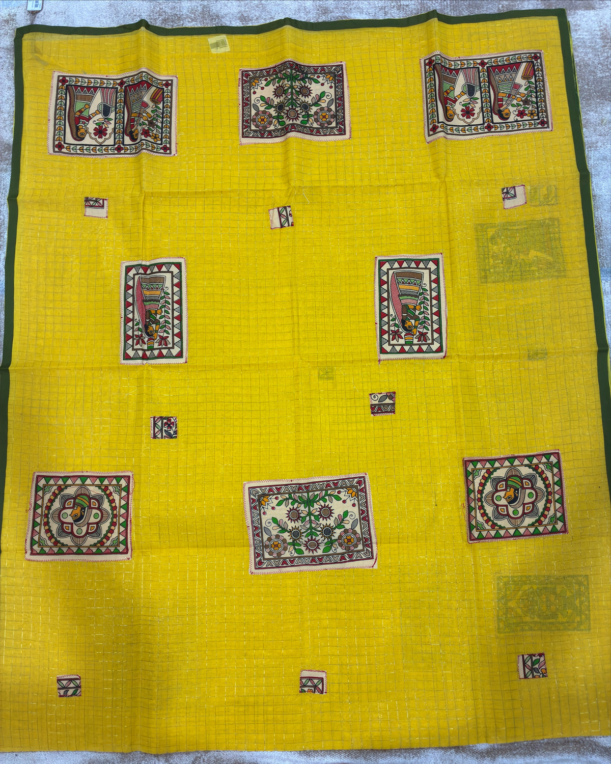 Yellow Handcrafted Madhubani Cut Saree