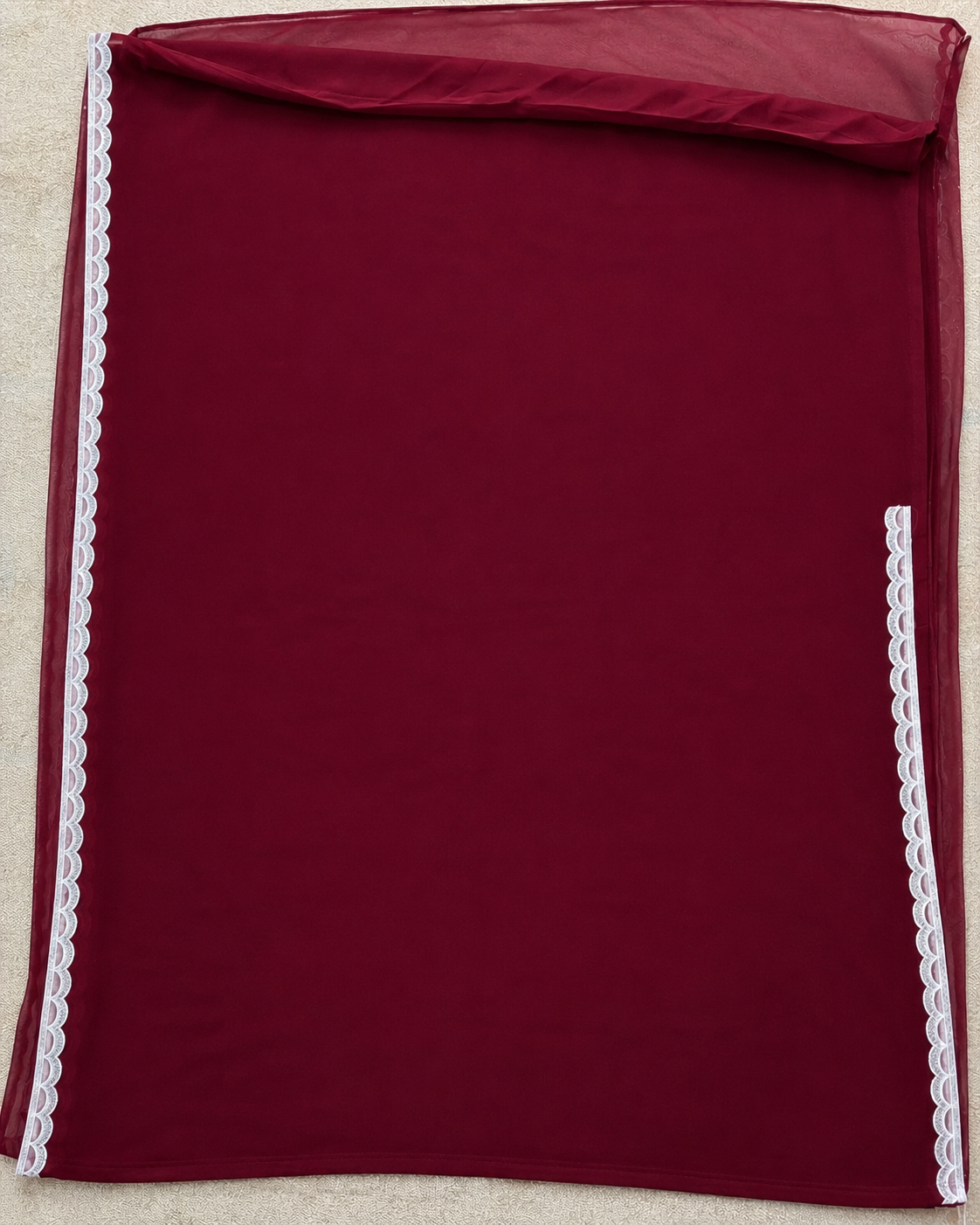 Maroon Gorgette Saree with white Pearl Border