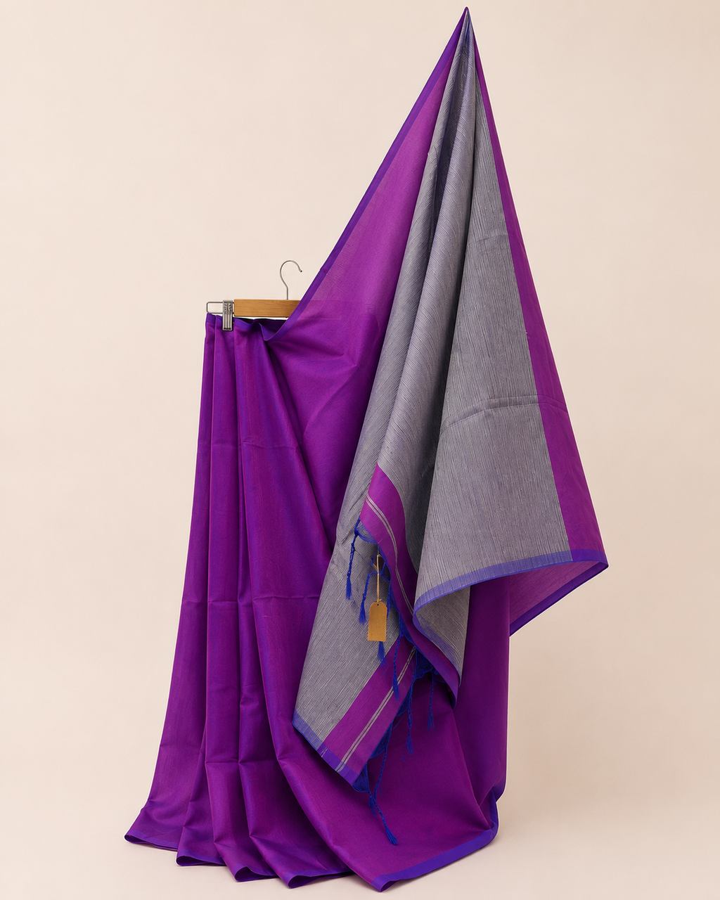 Royal Purple Khadi Cotton Saree with Blouse Piece