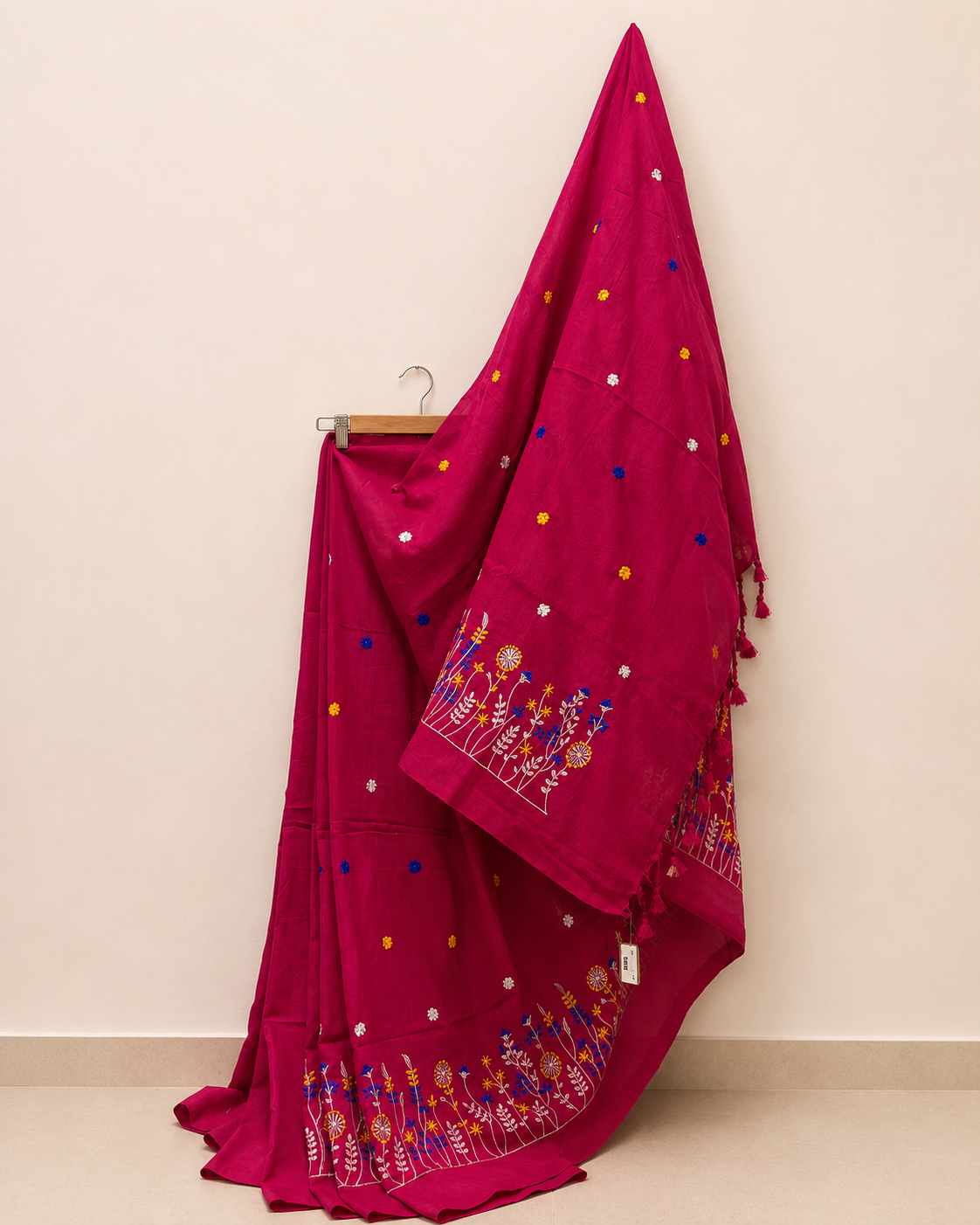 Rani Khadi Saree with Floral Embroidery
