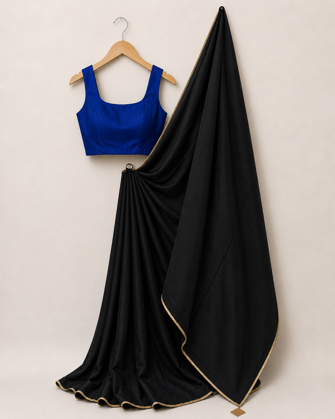 Classic Black Crepe Saree with Gold Border