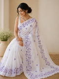 White Organdi Stitch Cotton Saree