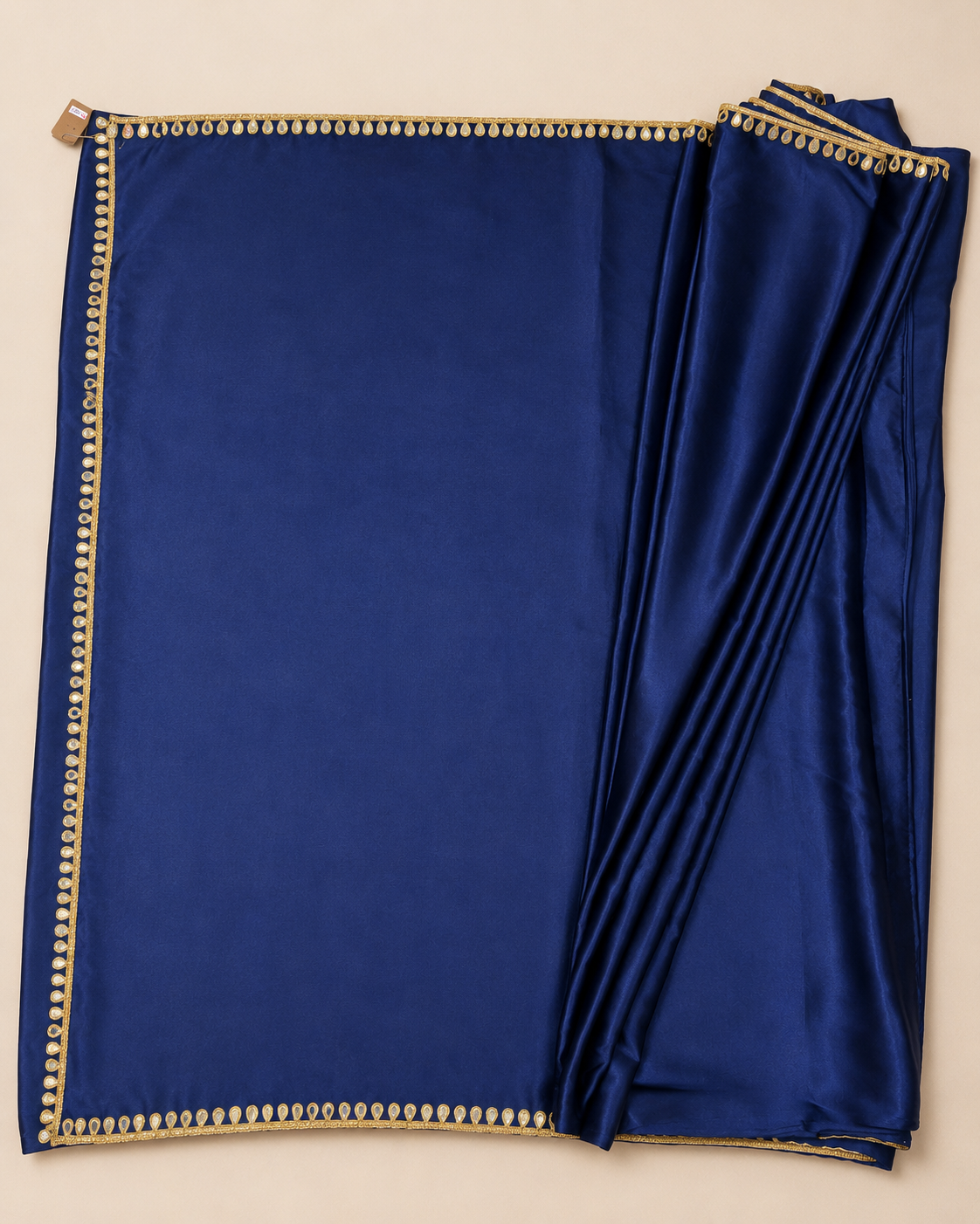 Navy Blue Satin Saree with Mirror Work Lace