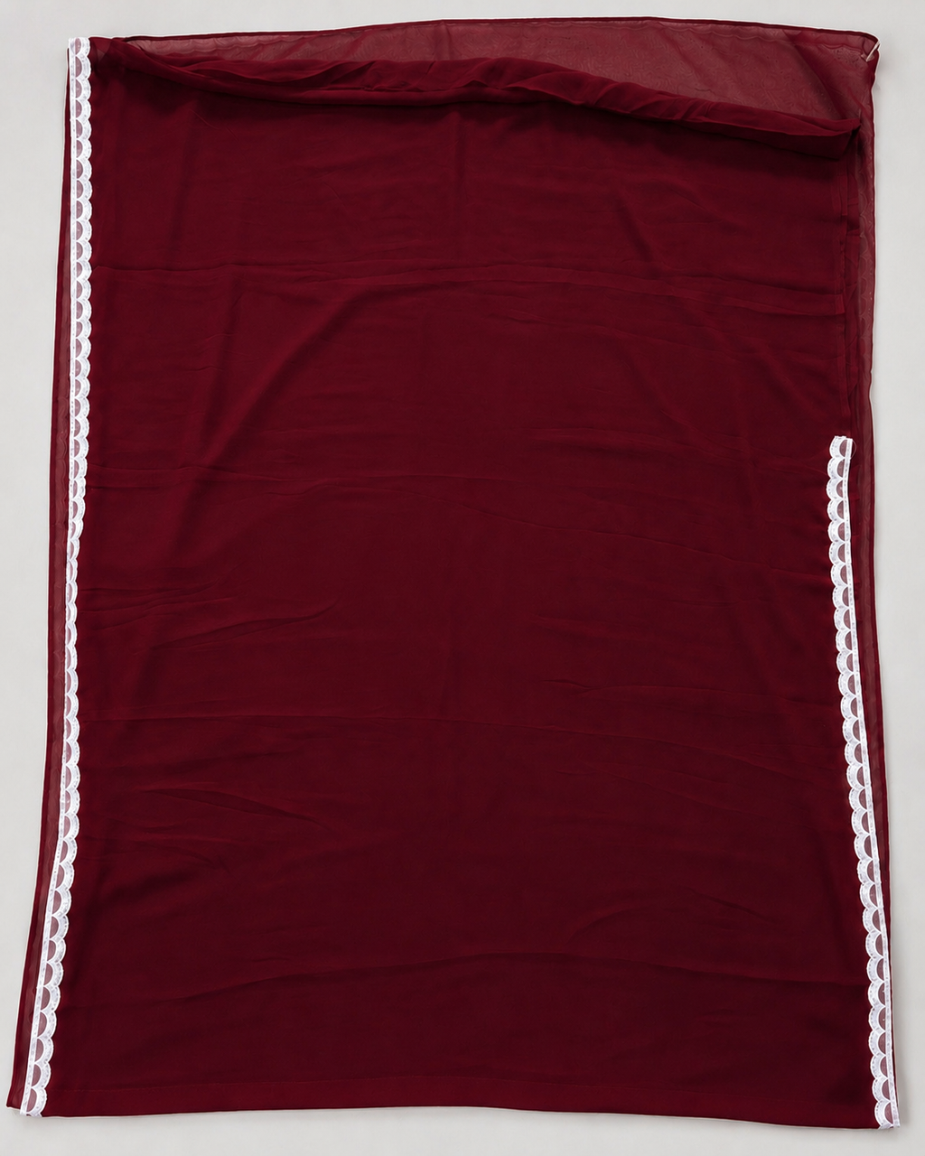 Maroon Gorgette Saree with white Pearl Border