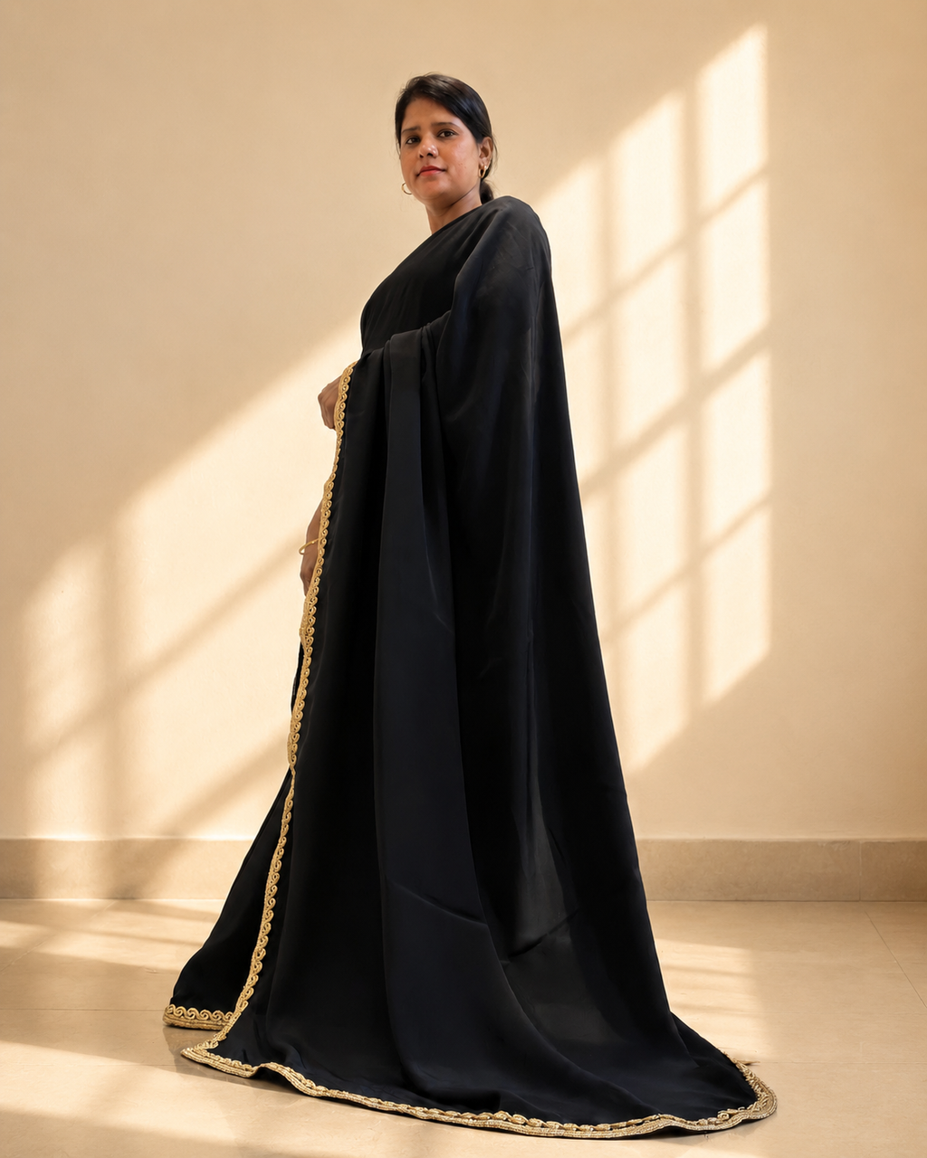 Classic Black Crepe Saree with Gold Zari Border