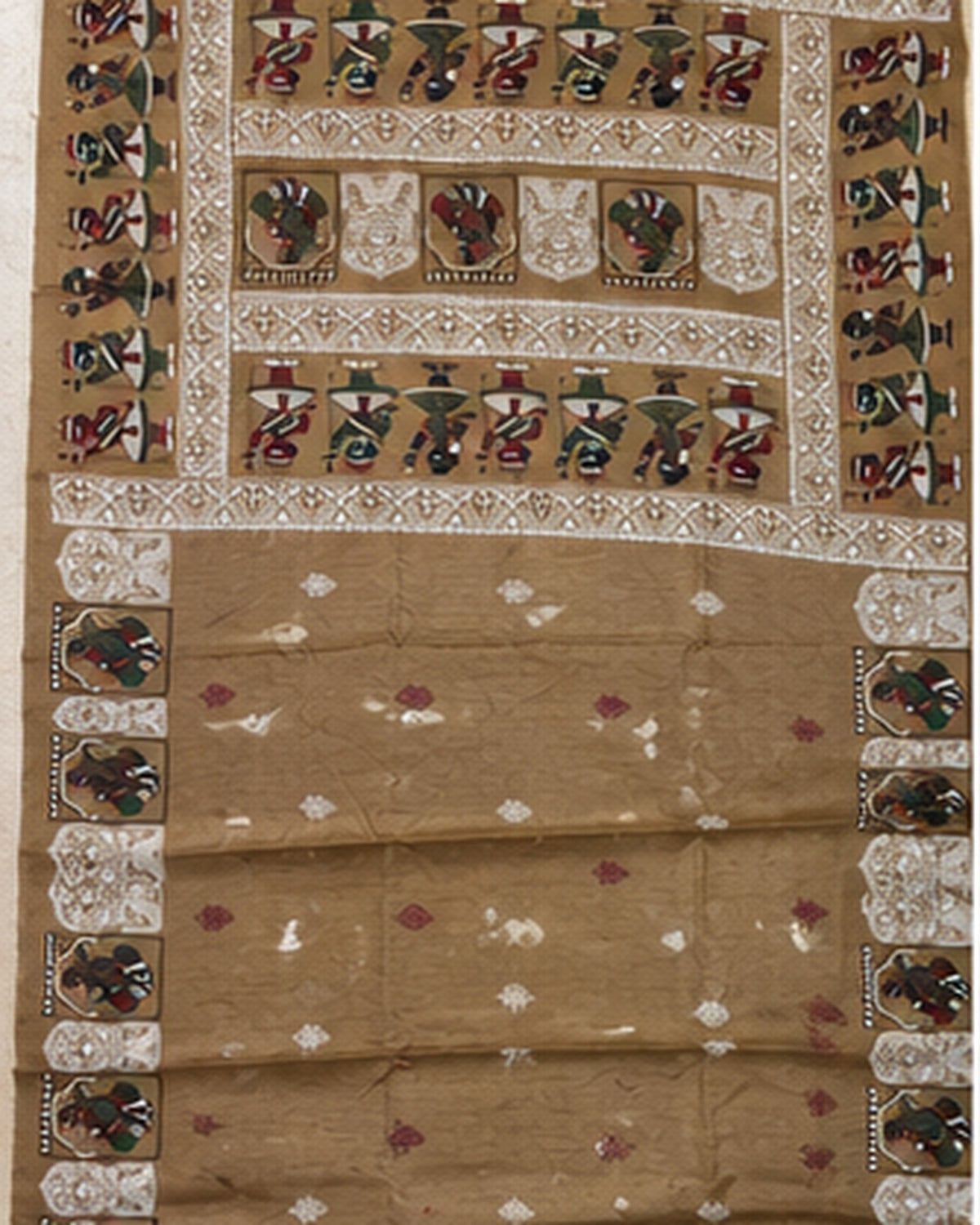 Beige Gold Tussar Silk Saree with Folk Art Motifs
